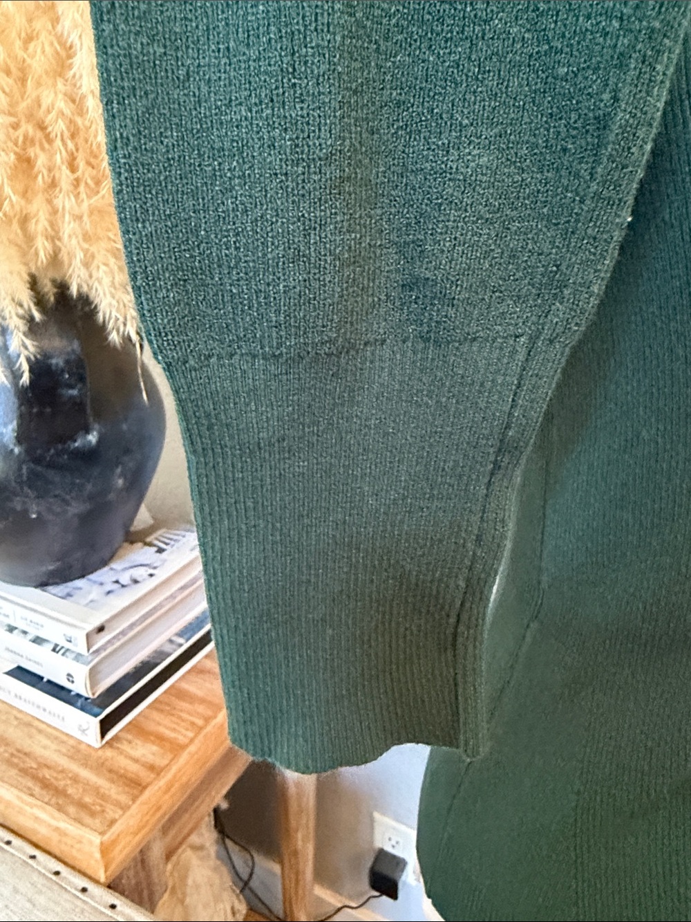 Anthropologie Scallop Lace-Trim Green Long Sleeve Ribbed Sweater Size Small - Picture 4 of 8